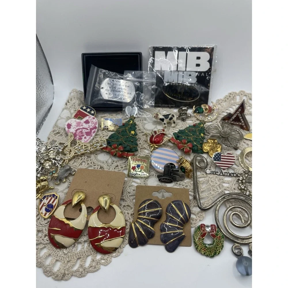 Huge‎ Lot Of Pins, Costume Jewelry , Earrings And One Keychain